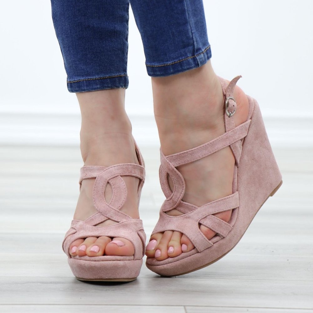 Faux Suede Wedge Heel Sandals - Picture 10 of 12